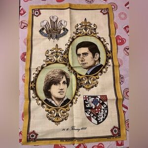 Tea Dish Towel Prince Charles and Diana Royal Engagement 1981 Irish Linen Vtg